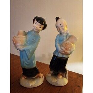 Vintage Royal Copley Asian Boy and Girl Figurines MCM Decor